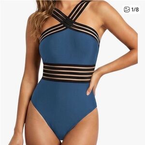 NWT Hilor blue black one piece swimsuit. Never worn! Size M.